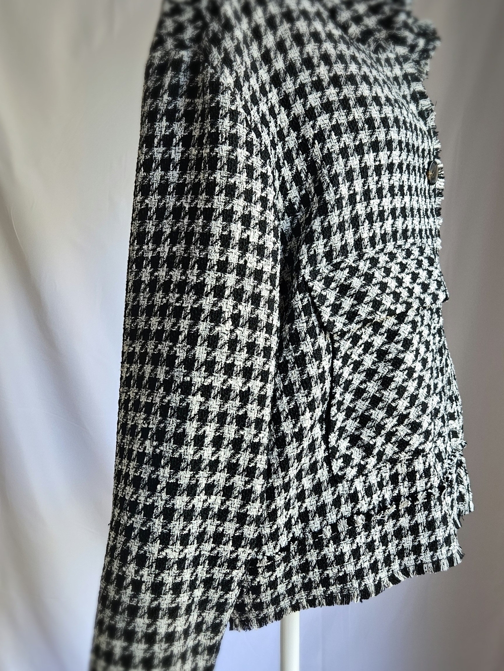 Johnston & Murphy NWT Black White Houndstooth Tweed Shacket Jacket Fringe L - Picture 4 of 15